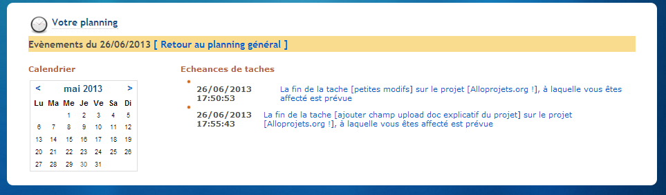 calendrier projet